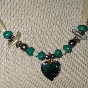 Turquoise and Cream Heart Pendant Necklace